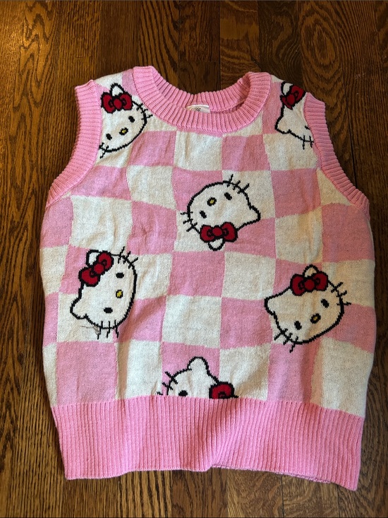 Hello Kitty Jackets & Blazers - Hello Kitty Pink & White Checker Knit Vest